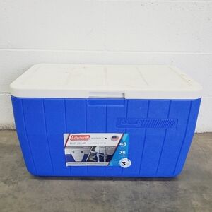 Coleman 48 Quart Chest Cooler Blue White 2 Way Handle Lid Great For Summer Fun